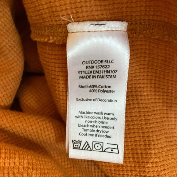 Eddie Bauer Mens L Burnt Orange Mustard Waffle knit 1/4 Button Long Sleeve Shirt - Picture 7 of 10